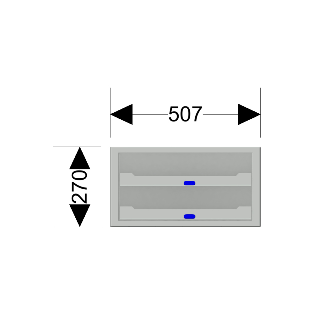 Afmetingen van de Zevim kofferkast met blauwe knoppen.