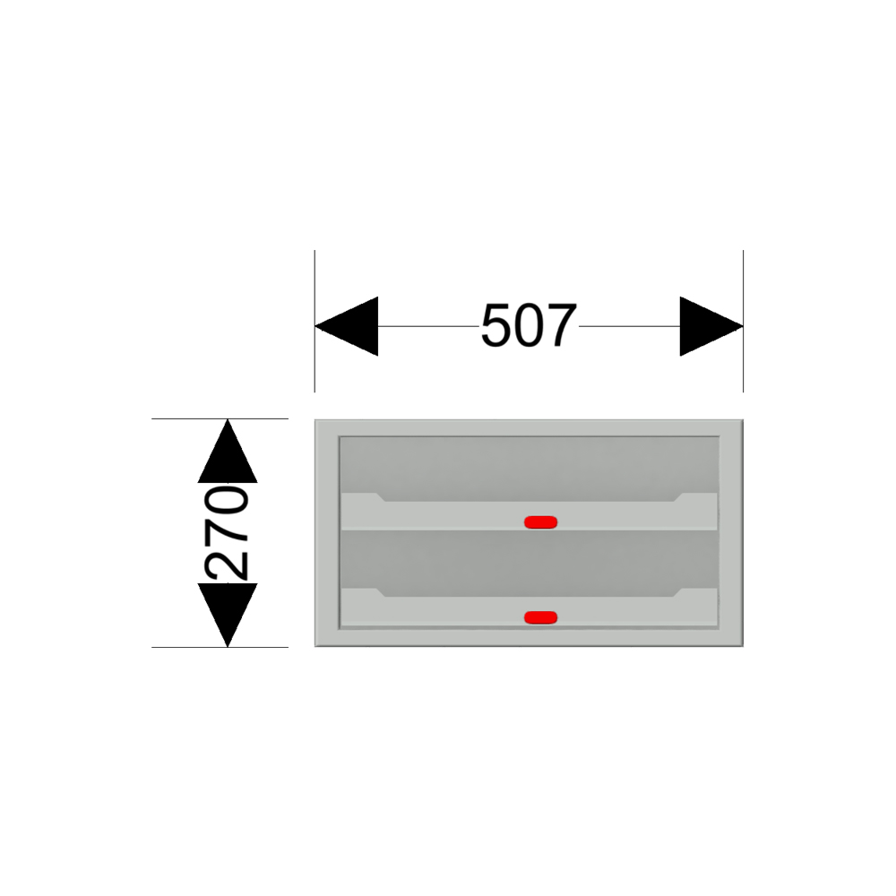 Afmetingen van de Zevim kofferkast met rode knoppen.