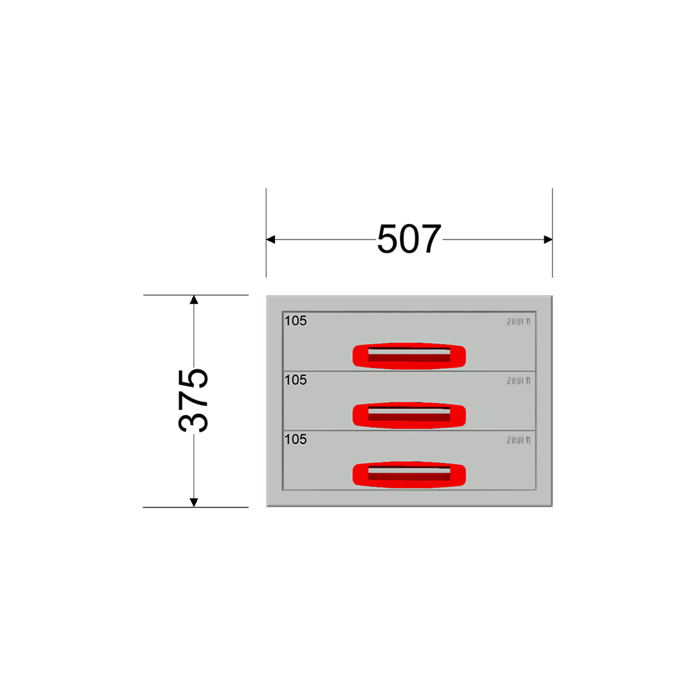Ladekast - Breedte 0507 mm - Hoogte 375 mm - Diepte 360 mm - 3 laden - Afbeelding 3