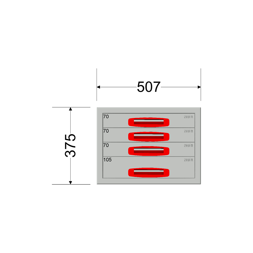 Ladekast - Breedte 0507 mm - Hoogte 375 mm - Diepte 360 mm - 4 laden - Afbeelding 3