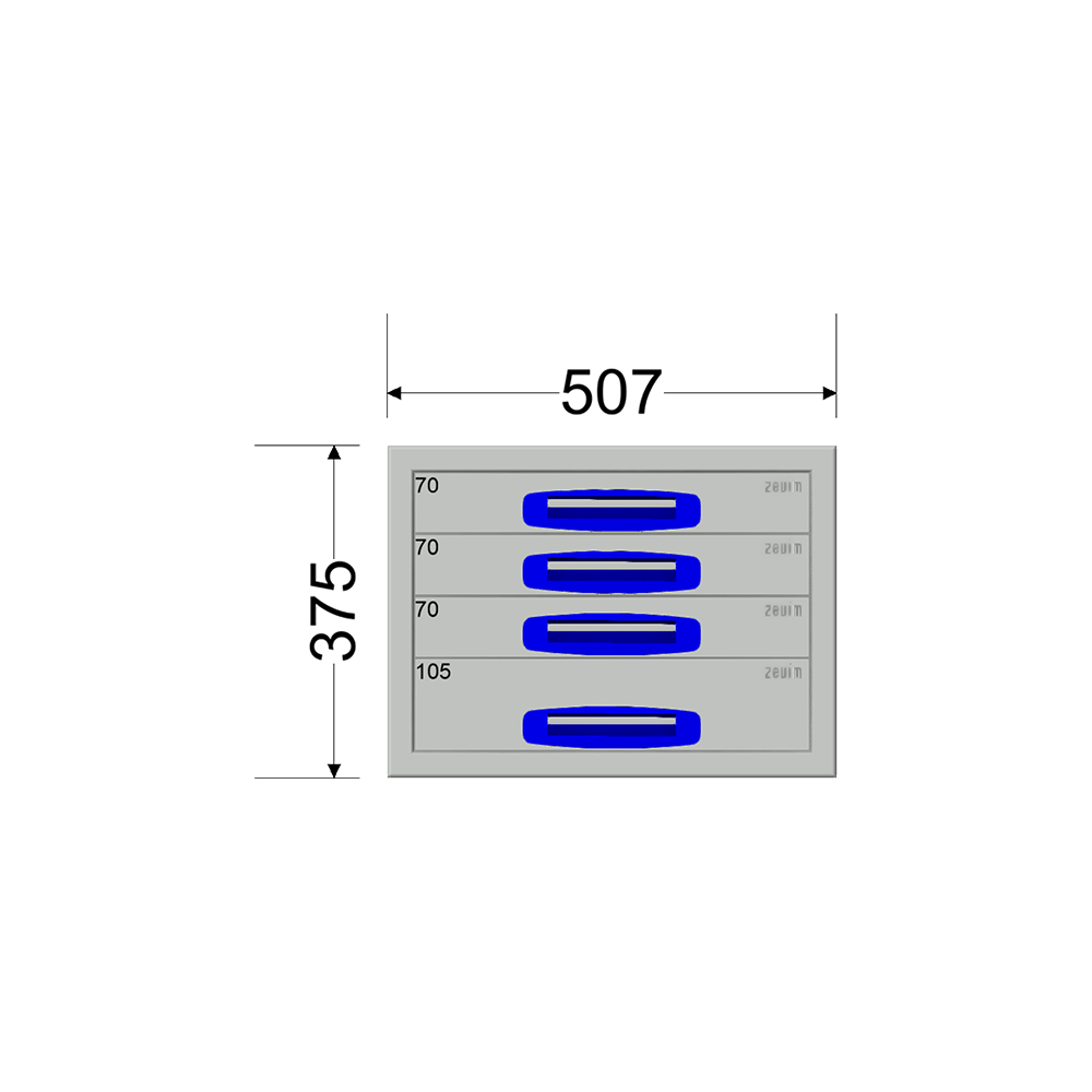 Ladekast - Breedte 0507 mm - Hoogte 375 mm - Diepte 460 mm - 4 laden - Afbeelding 2