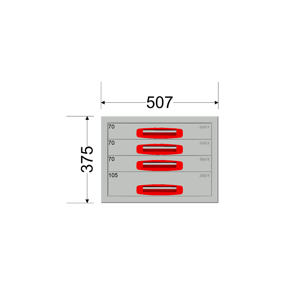Ladekast - Breedte 0507 mm - Hoogte 375 mm - Diepte 460 mm - 4 laden - Afbeelding 3