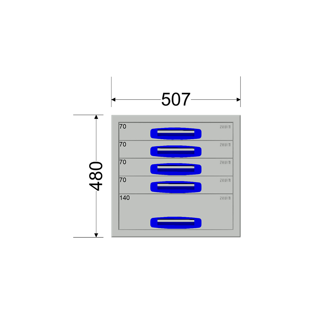 Ladekast - Breedte 0507 mm - Hoogte 480 mm - Diepte 360 mm - 5 laden - Afbeelding 2