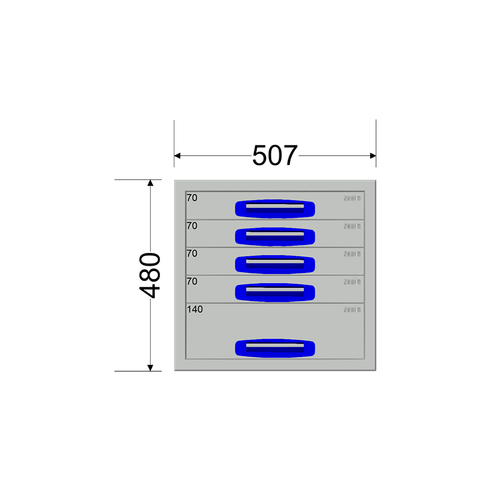 Ladekast - Breedte 0507 mm - Hoogte 480 mm - Diepte 460 mm - 5 laden - Afbeelding 2