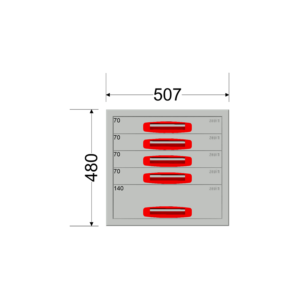 Ladekast - Breedte 0507 mm - Hoogte 480 mm - Diepte 460 mm - 5 laden - Afbeelding 3