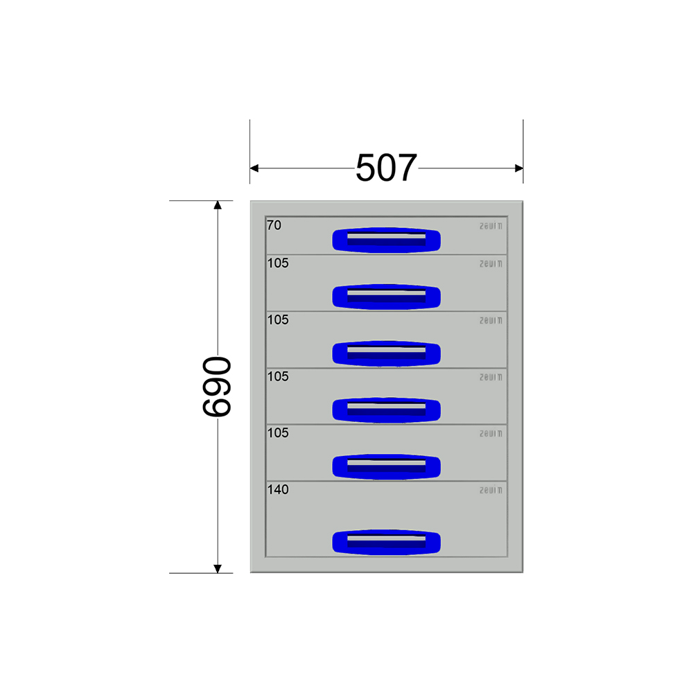 Ladekast - Breedte 0507 mm - Hoogte 690 mm - Diepte 460 mm - 6 laden - Afbeelding 8