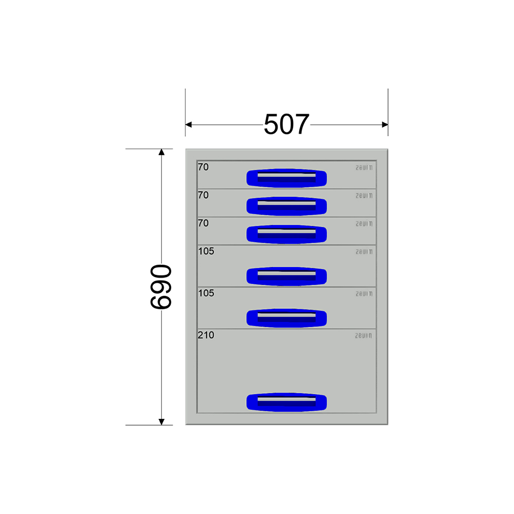 Ladekast - Breedte 0507 mm - Hoogte 690 mm - Diepte 460 mm - 6 laden - Afbeelding 12