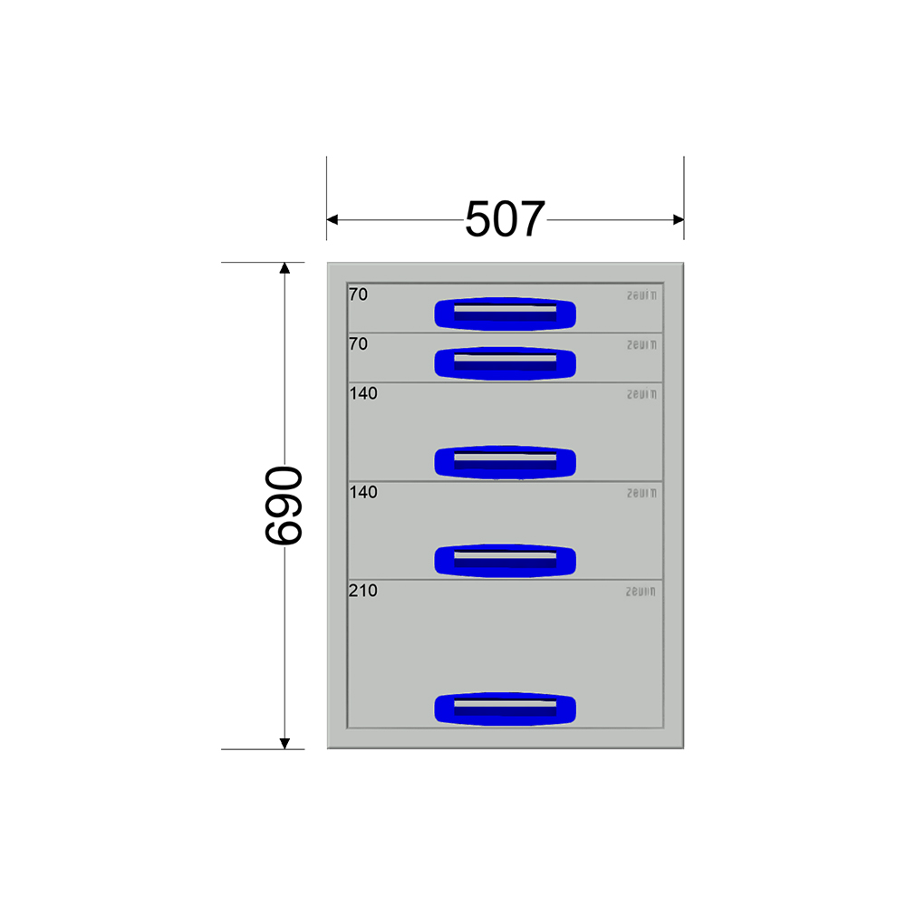 Ladekast - Breedte 0507 mm - Hoogte 690 mm - Diepte 460 mm - 5 laden - Afbeelding 6