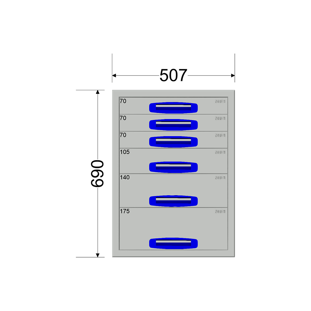Ladekast - Breedte 0507 mm - Hoogte 690 mm - Diepte 460 mm - 6 laden - Afbeelding 14