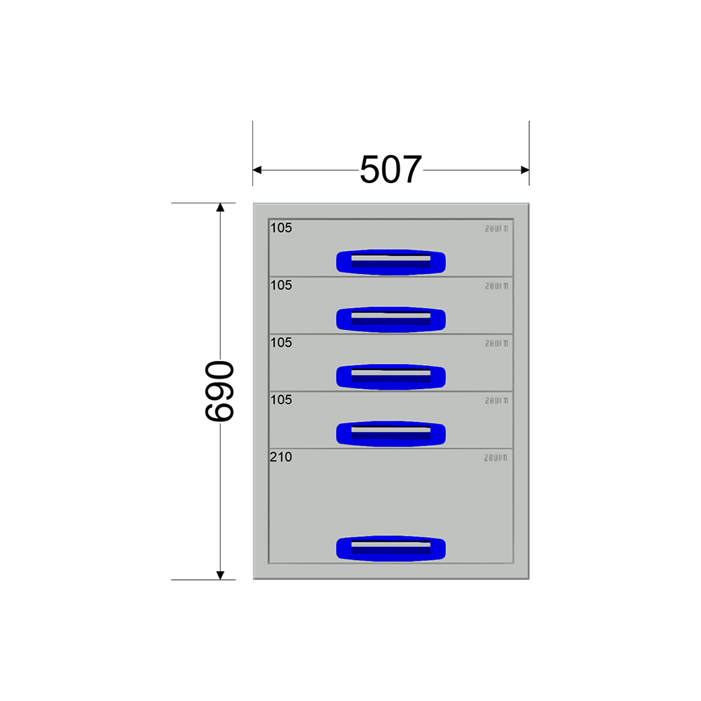 Ladekast - Breedte 0507 mm - Hoogte 690 mm - Diepte 460 mm - 5 laden - Afbeelding 12