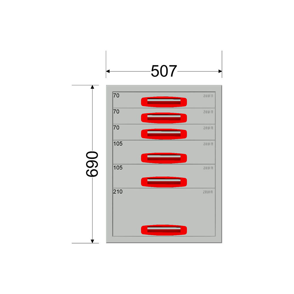 Ladekast - Breedte 0507 mm - Hoogte 690 mm - Diepte 460 mm - 6 laden - Afbeelding 13