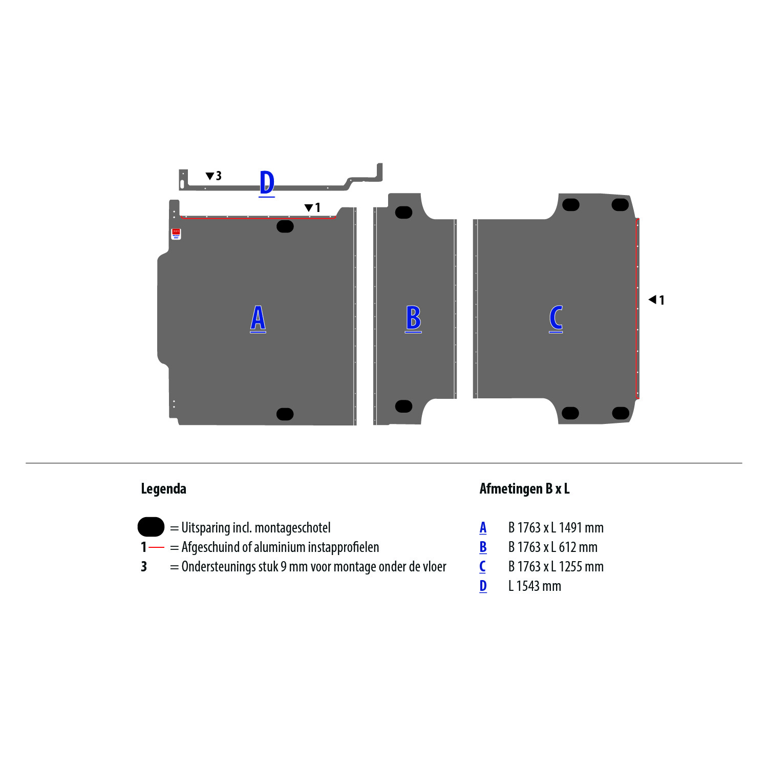Vloerplaat Man TGE L3H3 FWD EL (vanaf Bj 2017) van Berkenmultiplex met antislip topcoating