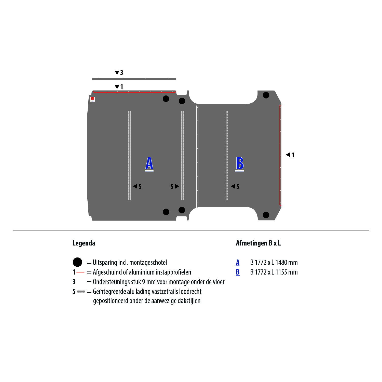 Vloerplaat Mercedes Sprinter L1H2 FWD (vanaf Bj 2018) van Berkenmultiplex met antislip topcoating