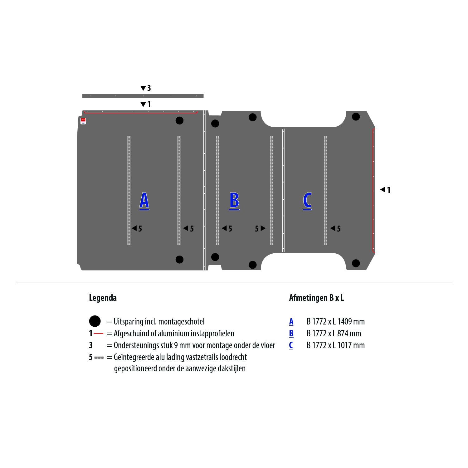 Vloerplaat Mercedes Sprinter L2H1 FWD (vanaf Bj 2018) van Berkenmultiplex met antislip topcoating